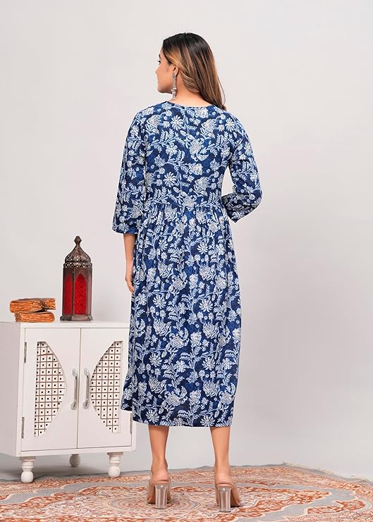 Anarkali Poly Crepe Printed Kurti for Women (Grey & Blue, M)Anarkali Poly Crepe Printed Kurti for Women (Grey & Blue, M) – Elegant Flared Ethnic Dress for Casual & Festive Wear