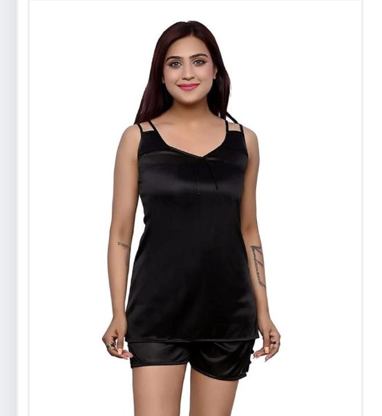 Women's Premium Black Satin Nightdress Set - Silky Soft 2-Piece Sleepwear, Sexy V-Neck Nighty with Robe, Comfortable & Luxury Honeymoon Night Suit/Lingerie for Ladies (Size: Medium / M)