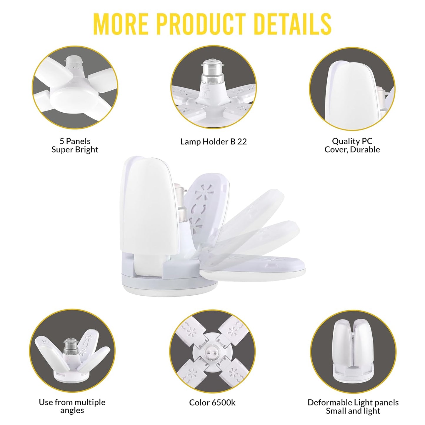 Charkee 25W Cool Day Mini fan Blade 4 Leaf Foldable LED Bulb with Angle Adjustable Ceiling Lights Home Pack of 4