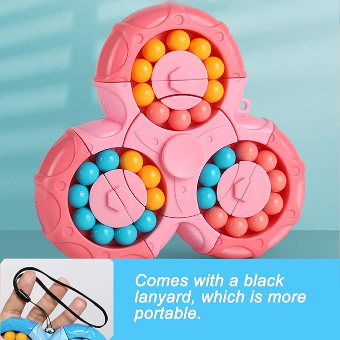 Magic Bean Rotating Cube Fidget Spinner Toy – Creative Brain Teaser Puzzle & Decompression Hand Spinner – Educational Sensory Fidgets for Stress Anxiety Relief, Focus, ADHD – Best Birthday Gift for Kids & Adults (Multi Color)