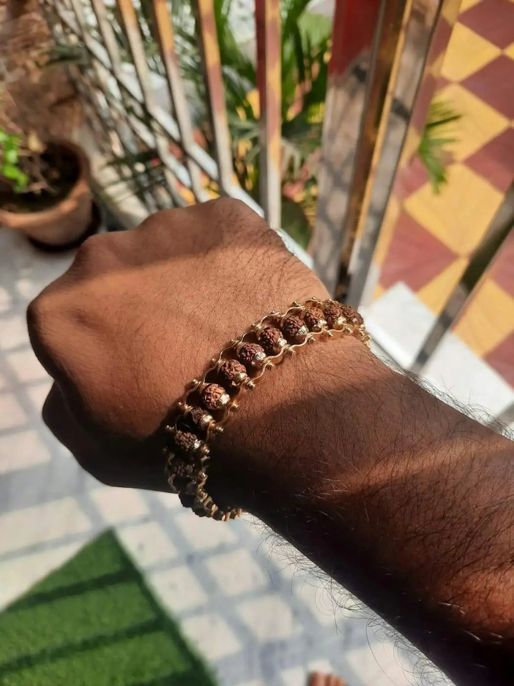 Genuine Paanch Mukhi Modern Rudraksha Bracelet with Gold Plating (Pack of 2).Genuine Paanch Mukhi Rudraksha Bracelet (Pack of 2) – Gold Plated Spiritual Healing Beads for Protection & Wellness