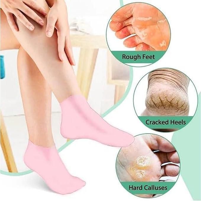 Silicone Gel Heel Socks Anti Slip for Dry Cracked Feet (Pack of 2)These are silicone gel heel socks designed to protect, moisturize, and repair dry, cracked heels. The socks combine comfort with functional care, making them ideal for daily use at home