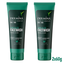 Dermina Acne Killer Facewash with Glycolic Acid, , Vitamin Pack of - 2Dermina Acne Killer Facewash with Glycolic Acid & Vitamins (Pack of 2) for Clear Skin