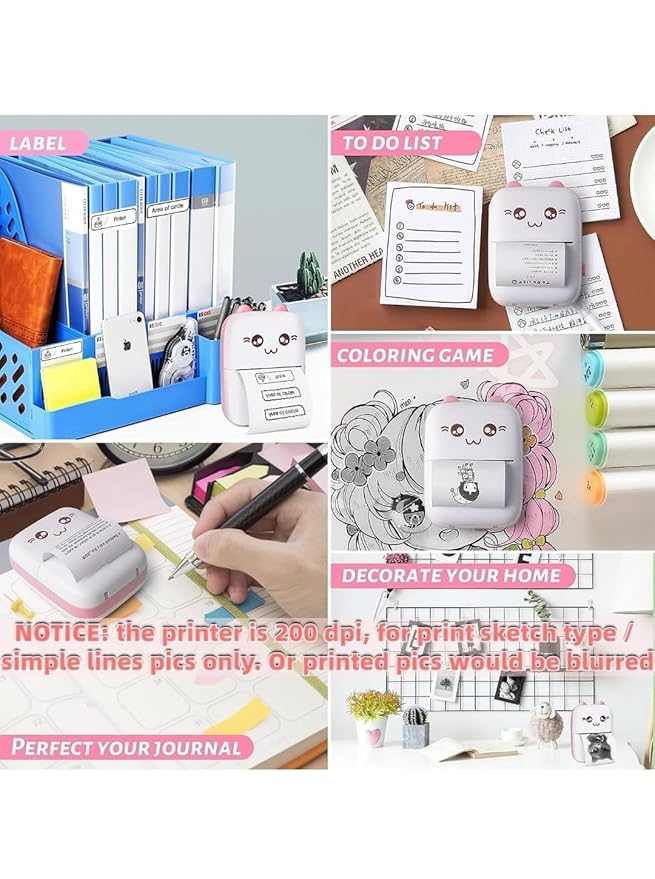 Mini Thermal Printer | Inkless Sticker Printer | USB APP Control Inkless Printer| Wireless Mini Pocket Printer for Labels, Stickers, Photos, Bookmarks, Cards, White