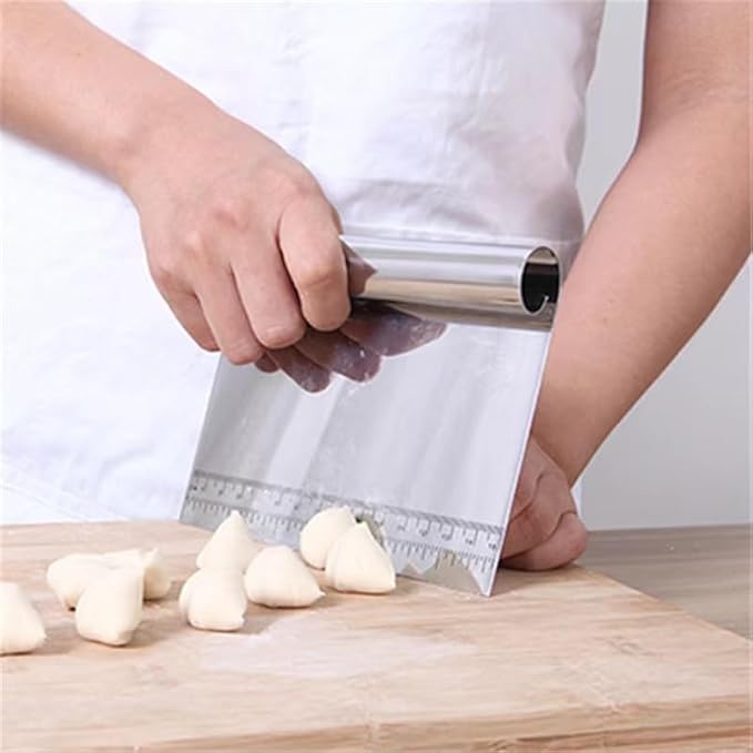 Pro Dough Stainless Steel Pastry Scraper & Cutter | Multi-Purpose Dough Chopper With Polished Finish & Measuring Scale