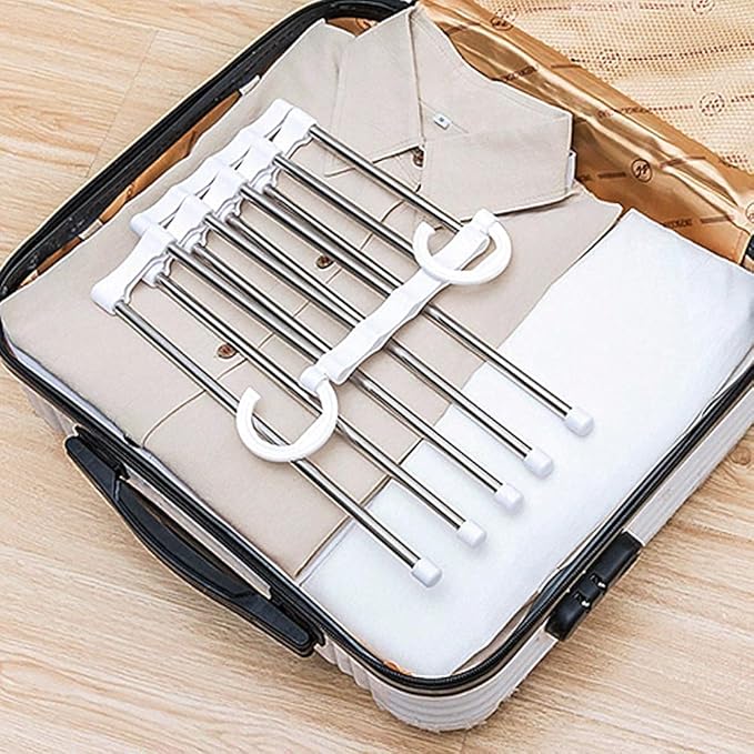 5 in 1 Hanger, Clothes Hanging Stainless Steel, Folding, Closet Organizer Pack of 2.Space Saving 5 Layer Hanger – Foldable Stainless Steel Clothes Organizer