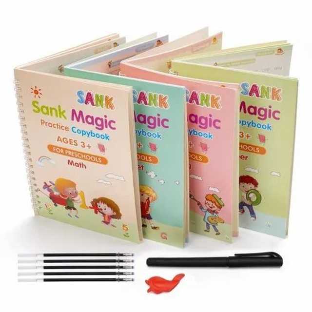 Magic Practice Copybook (4 Book + 10 Refill) (A-127)magic practice copybook, reusable copybook for kids, handwriting practice book.