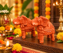 Royal Luxury Terracotta Elephant Pair Showpiece | Traditional Handmade Indian Elephant Statue | Premium Home Décor