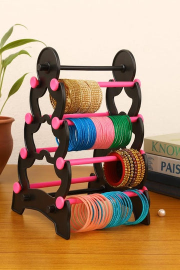 Black & Pink 4-Tier Bangle Stand – Multi-Layer Jewelry Organizer for Bangles, Bracelets & Watches