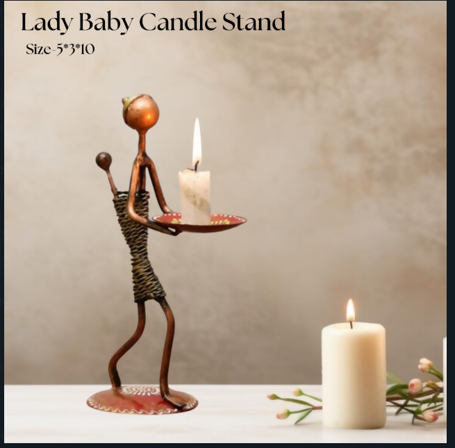 Lady Figurine Candle Stand | Artistic Metal Candle Holder for Table Decor & Home Decoration
