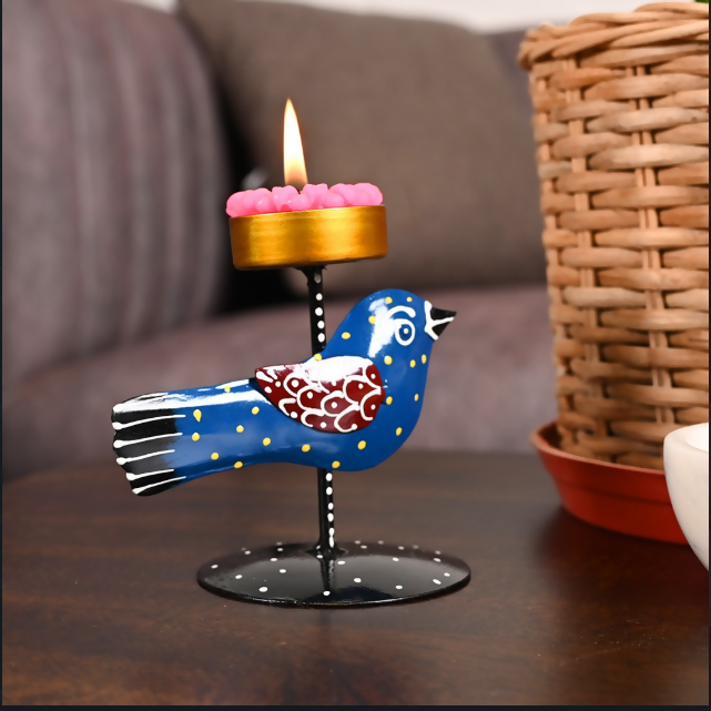 Handcrafted Metal Bird Tealight Candle Holder | Artistic Home Decor Showpiece & Festive Gift Item