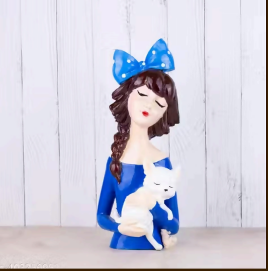 Girl with Cat Resin Showpiece – Decorative Doll Figurine for Home & Office