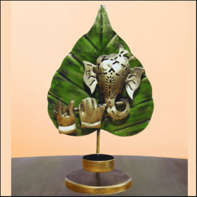 Elegant Ganesha Leaf Design Showpiece | Decorative Spiritual Home & Office Decor