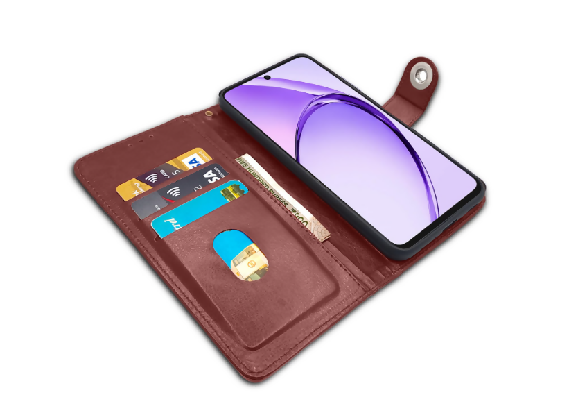 OPPO A3X Premium Leather Flip Cover | Wallet Case with Card Slots | Full Protection Magnetic Case