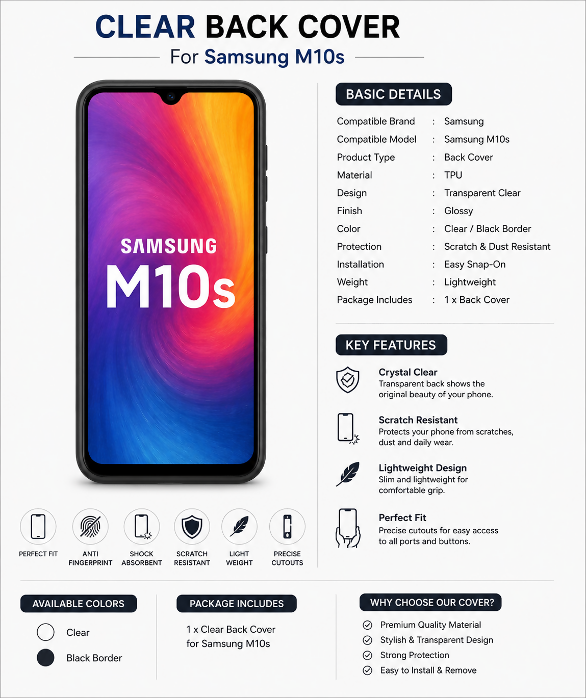 Back Cover for Samsung Galaxy M10s | Shockproof Silicone TPU Mobile Case | Stylish Protective Back Cover.