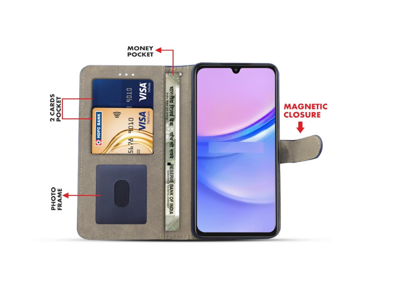 Realme 12, 12X, 13, C65 Flip Cover with Card Holder & Magnetic Lock