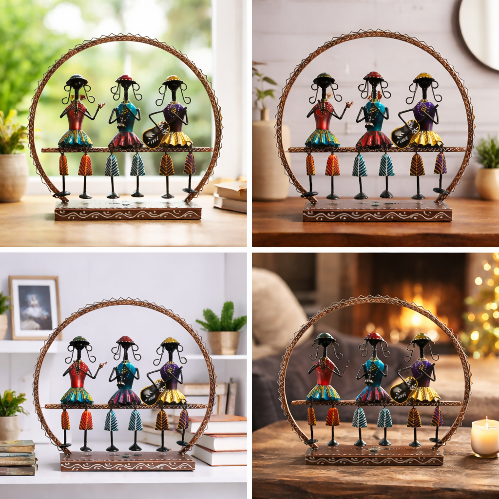 Metal Tribal Band Showpiece for Home Decoration | Handmade Ethnic Figurines | Living Room Decor