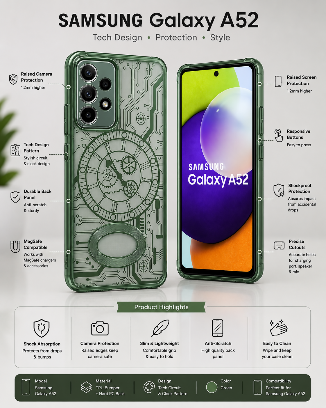 Samsung Galaxy A52 Premium Shockproof Back Cover | Slim Fit Soft TPU Silicone Case | Anti-Scratch Matte Finish | Camera Protection | Lightweight Durable Mobile Back Cover for Samsung Galaxy A52