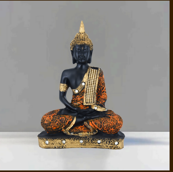 Samadhi Buddha Orange Resin Statue – Handcrafted Buddha Idol for Home Decor