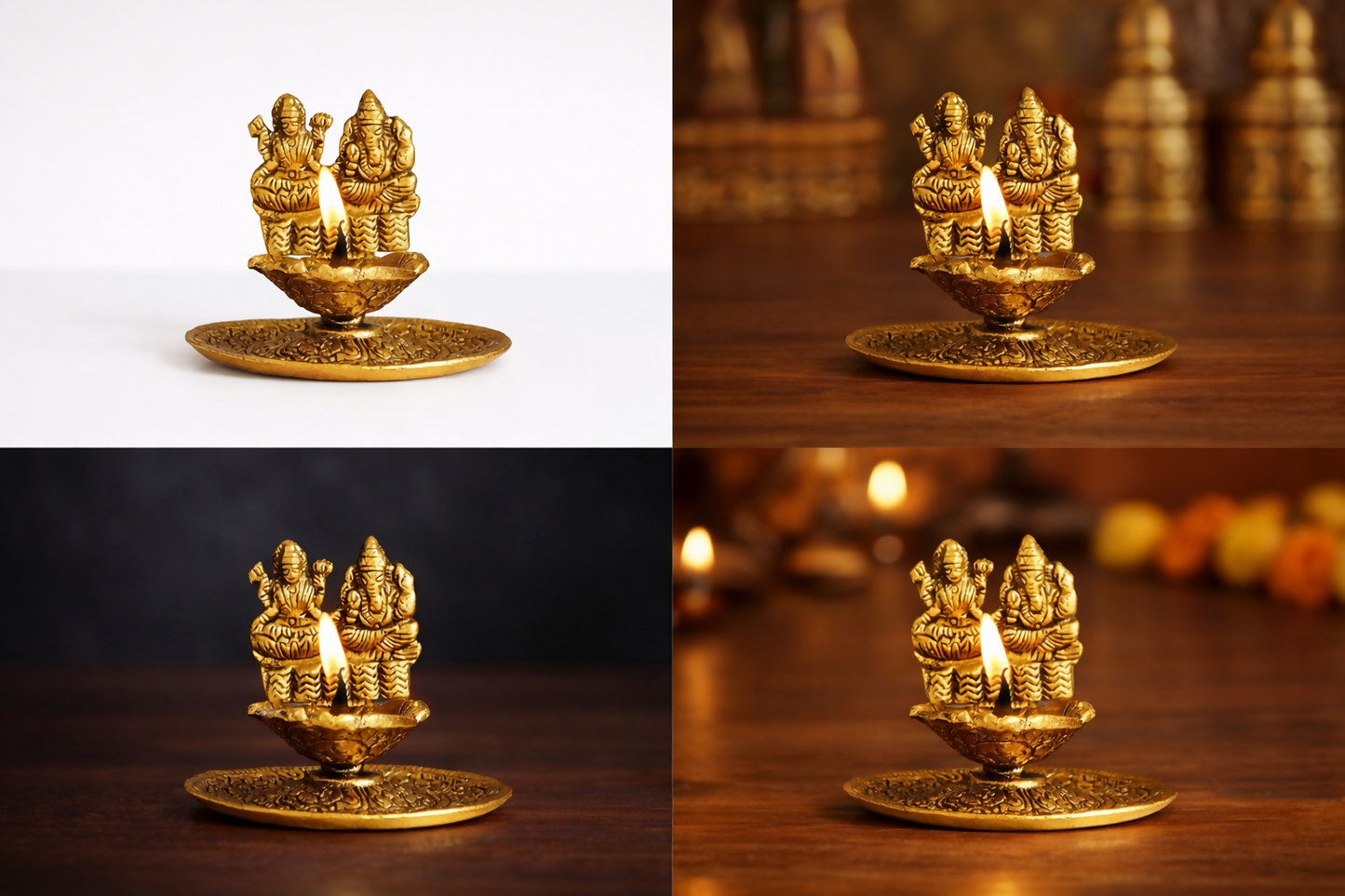 Brass Lakshmi Ganesha Diya Oil Lamp Traditional Pooja Deepam for Home Temple Decor Diwali Gift Item