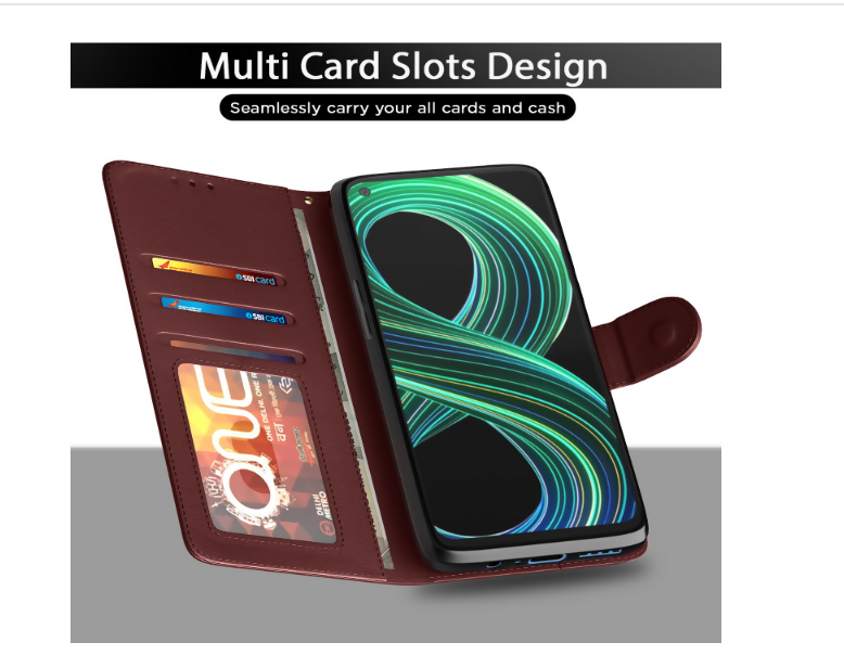 Realme 8 5G Premium Leather Flip Cover | Wallet Case with Card Slots | Magnetic Lock & Stand Feature
