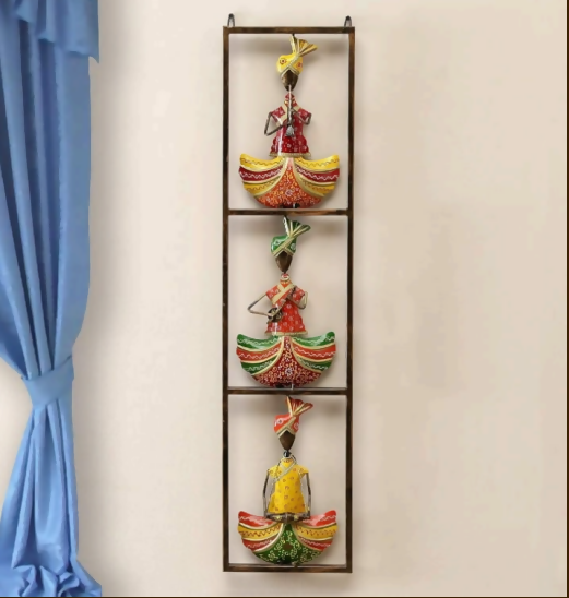 Rajasthani Folk Dancer Wall Decor | Handmade Vertical Metal Wall Hanging | Ethnic Home Decoration