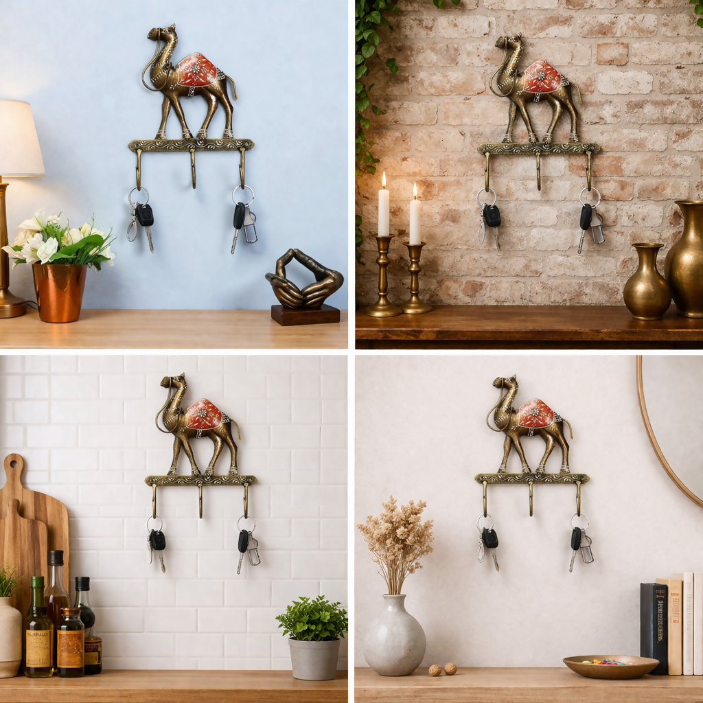 Camel Wall Key Holder | Decorative Key Stand for Home Entrance | Metal Key Hanger with Hooks | Stylish Home Decor