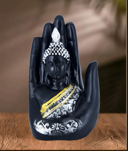 Palm Buddha Silver Resin Idol