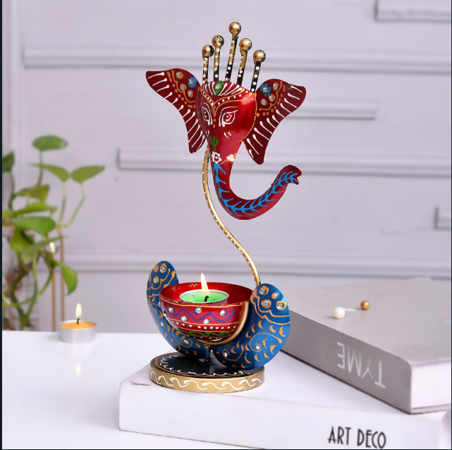 Decorative Ganesha Diya Stand with Tealight Holder | Handmade Home Decor Item