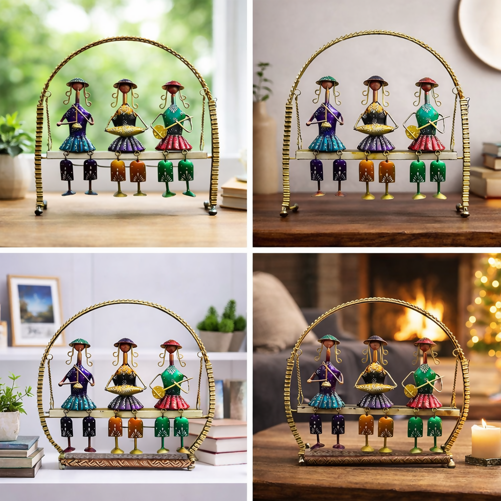 Handcrafted Metal Tribal Musician Showpiece | Ethnic Home Decor Figurines | Unique Gift Item for Living Room & Office