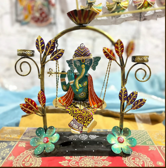 Handcrafted Lord Ganesha Jhula Showpiece | Metal Swing Ganesh Idol for Home Decor & Gift | Premium Decorative Piece