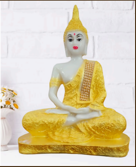 Samadhi Buddha Golden Resin Statue for Home Decor – Meditating Buddha Idol in Luxurious Gold Finish, Elegant Spiritual Showpiece for Living Room, Office Desk & Pooja Room