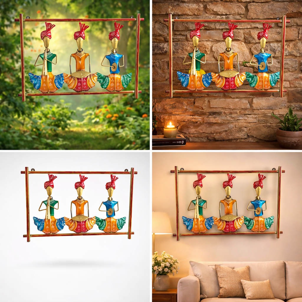 Rajasthani Musician Wall Decor Set | Handcrafted Metal Folk Art Wall Hanging for Living Room & Home Decoration
