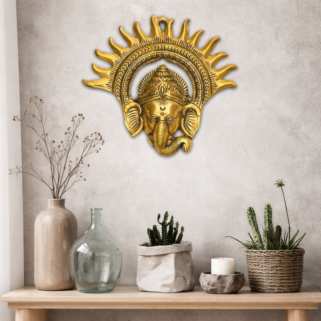 Divine Ganpati Wall Hanging (Golden Finish) | Home Entrance & Living Room Decor