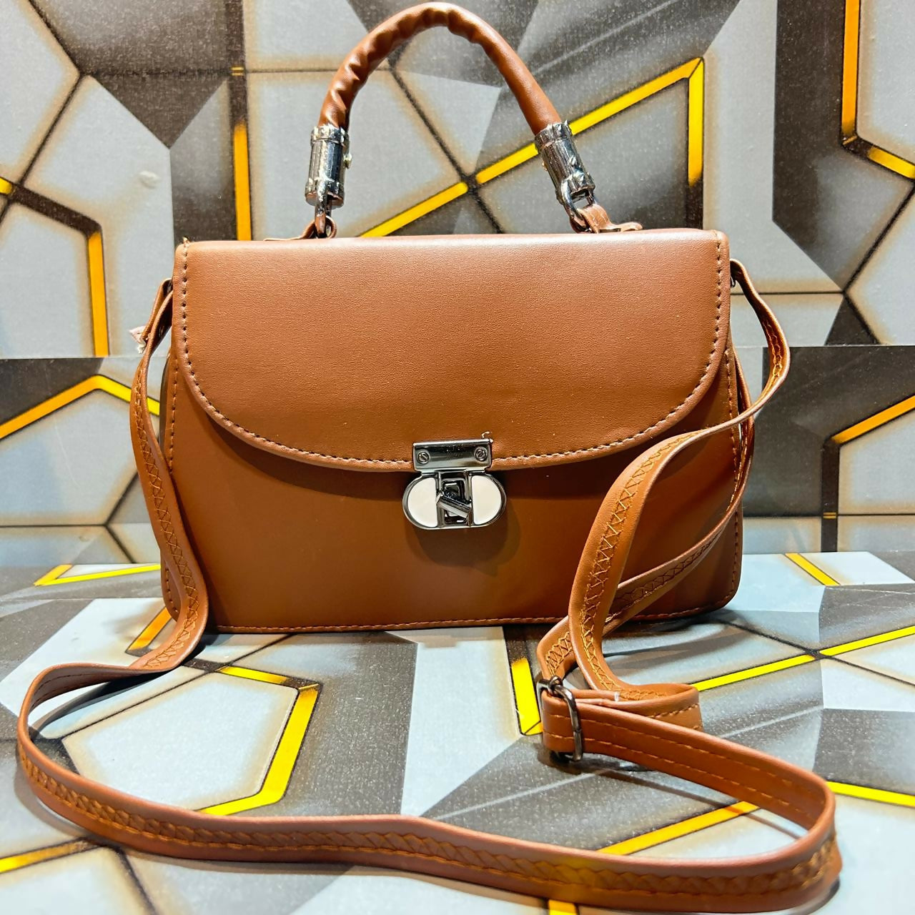 Premium Brown Leatherette Handbag for Women with Adjustable Sling Strap