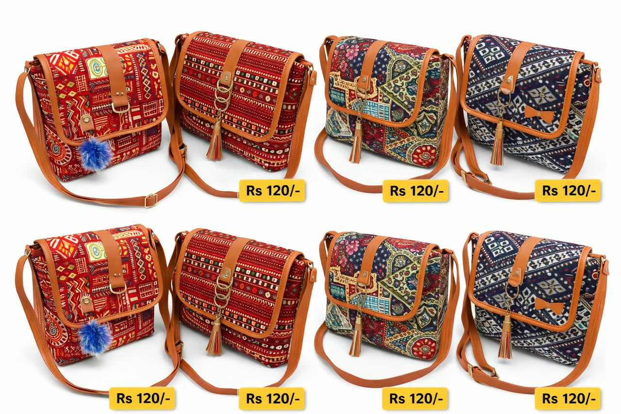 Premium Ethnic Print Women's Sling Bag with Tassel Charm