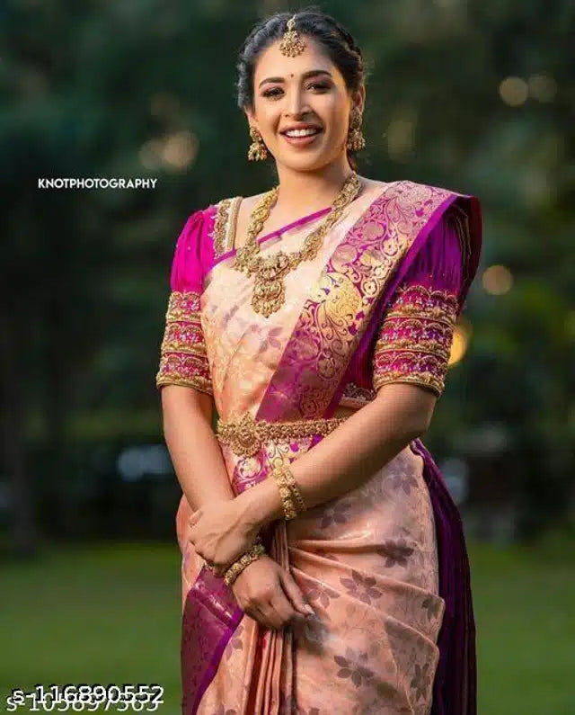 Jacquard Saree For Women (Pink, 6.3m)Pink Jacquard Saree for Women – Elegant Woven Design 6.3 Meter Traditional Wear