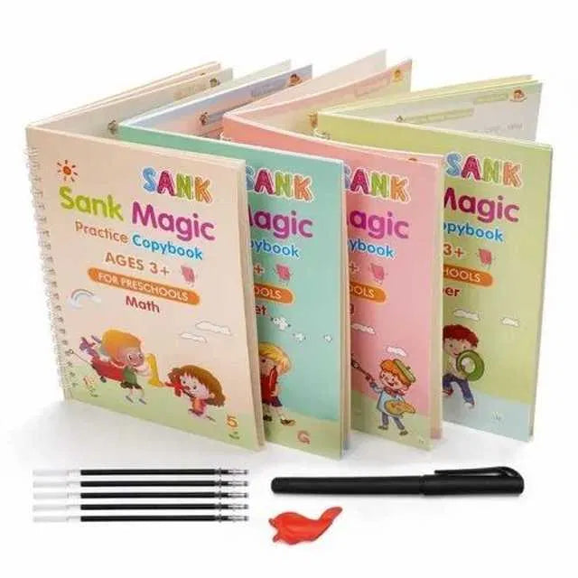 Magic Practice Copybook. Reusable magic ink fades automatically, allowing repeated practice. Includes 4 books + 10 refills