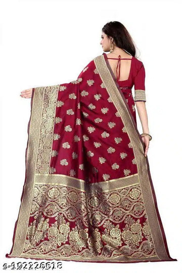 Banarasi Silk Saree With Blouse For Women (Red, 6.3M)Red Banarasi Silk Saree with Blouse Piece (6.3 m) Traditional Wedding & Festive Wear