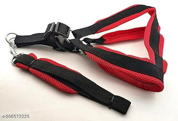 Fabric Body Harness for Dog (Black & Red, 0.5 inches) (M)