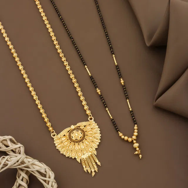 Gold Plated Long Moti Mala Mangalsutra Set (30 Inch) with Short Mangalsutra (24 Inch) – Traditional Pearl Beaded Bridal Necklace Combo for Women Wedding & Festive Wear