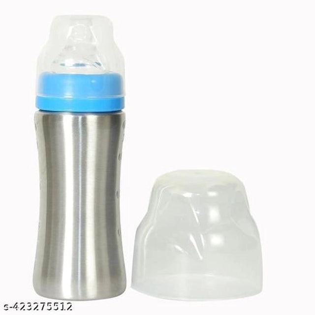 Stainless Steel Milk Bottle for Baby (Silver & Blue, 250 ml) – Safe & Durable Feeding Bottle
