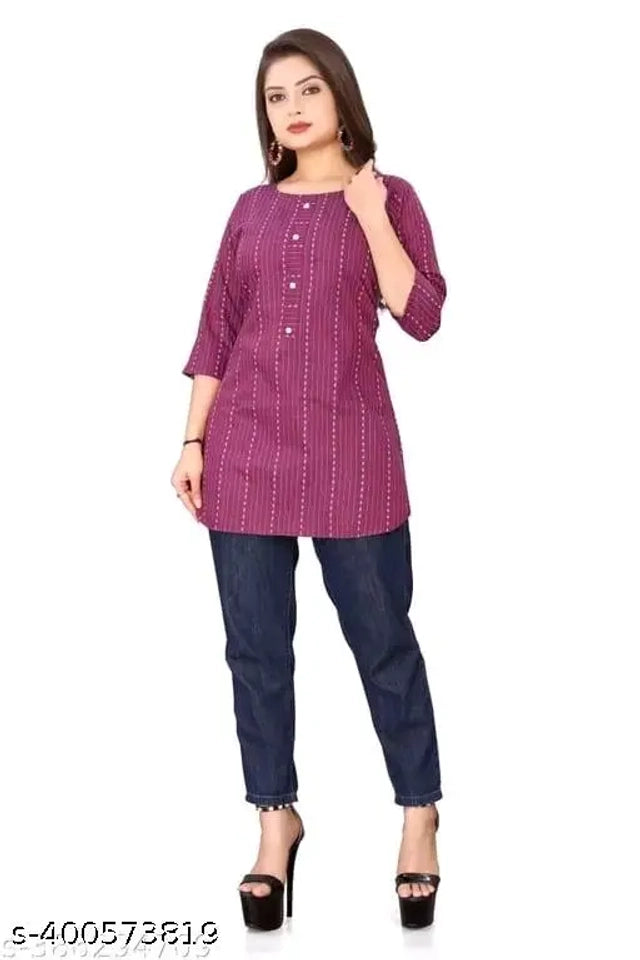 Cotton Solid Short Kurti for Women (Purple, S )Cotton Solid Short Kurti for Women (Purple, S) – Stylish Casual & Summer Wear Ethnic Top