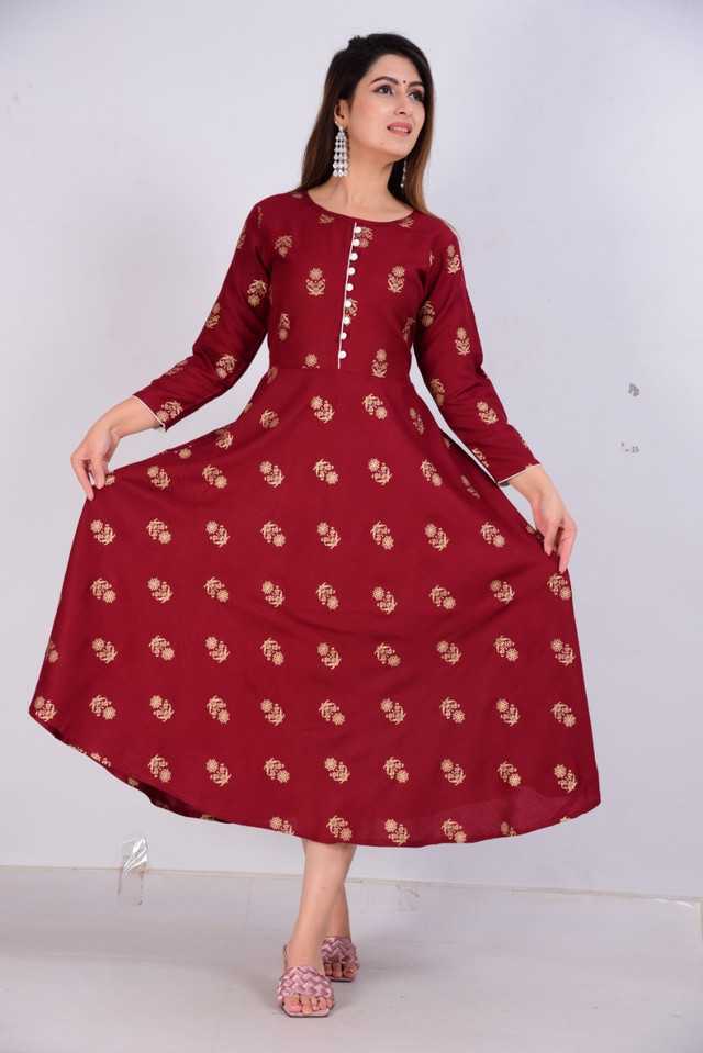 Aman Cotton Kurtis For Women (Maroon, S) (AE-105)Aman Cotton Kurti for Women (Maroon, S) AE-105 – Comfortable Casual & Daily Wear Ethnic Kurta