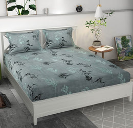 Premium MICROFIBER ELASTIC FITTED DOUBLE BEDSHEET WITH TWO PILLOW COVERS (70X76X6 Inches)