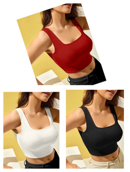 Cotton Blend Solid Top for Women (Multicolor, S) (Pack of 3)