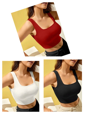 Cotton Blend Solid Top for Women (Multicolor, S) (Pack of 3)