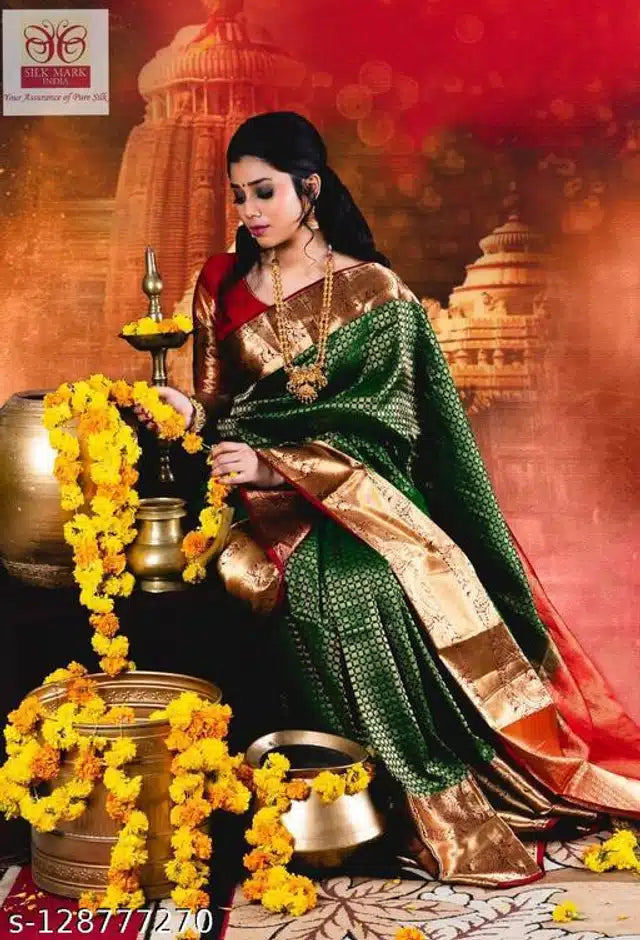 Jacquard Saree For Women (Green, 6.3m)Jacquard Saree for Women Green 6.3m | Elegant Traditional Party Wear Saree