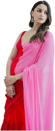 Georgette Colourblocked Saree for Women (Red & Pink, 6.3 m)Red & Pink Georgette Colourblocked Saree with Blouse Piece (6.3 m) Stylish Ethnic Wear