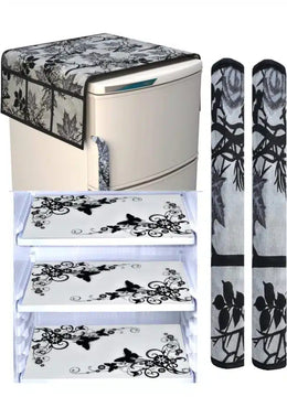 Knit Printed Fridge 3 Pcs Mat with 2 Pcs Handle & Top Cover (Multicolor, Set of 1)Knit Printed Fridge Mat Set (3 Pcs) with Top Cover & 2 Handle Covers | Dustproof Refrigerator Shelf Liners | Multicolor Kitchen Organizer